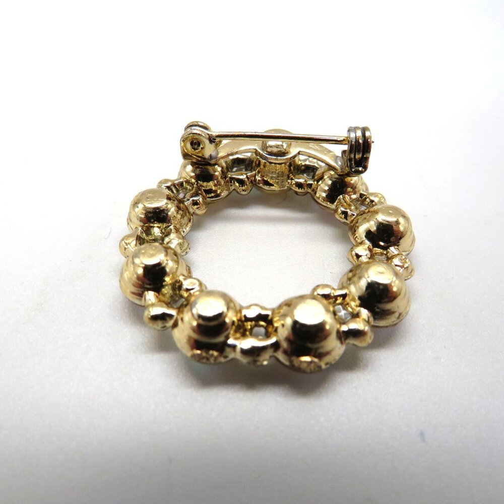 Vintage Brooch Aurora Borealis Crystal Circle Brooch Gold‎ Tone Pin - Picture 9 of 13